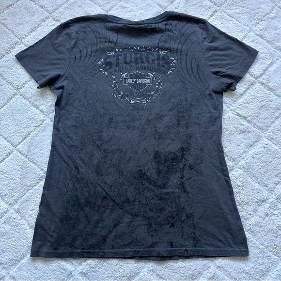 Harley Davidson | Gray & Orange Bling V-Neck Short Sleeve Tee | Size Medium - Picture 4 of 8